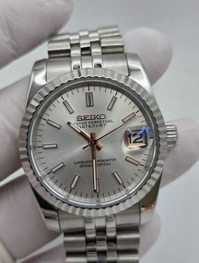 New 36mm Seiko Mod  Automatic Watch Silver Sunburst Dial Rose Gold Tone Accents